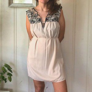 Aakaa Belted Party Dress with Embroidered Cut-out detail